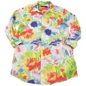 Lauren Ralph Lauren Watercolor Floral Roll Tab 3/4 Sleeve Nightshirt L
